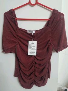 Burgundy Ruched Sparkle Top
