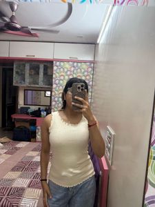 Cream Textured Sleeveless Top