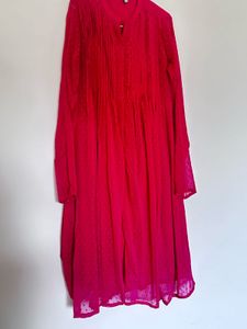 Pink Poly Chiffon Self Design Frontslit Kurta