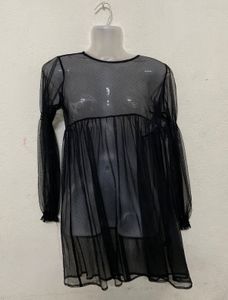 Next Black Shirred Mesh Dress