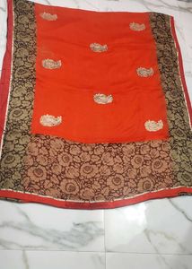 Orange Embroidered Saree