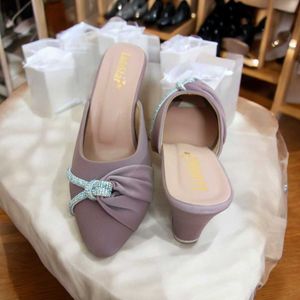 Lilac Rhinestone Block Heel Mules