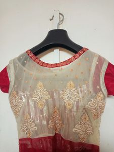 Beautiful Meroon Gown With Overcoat Dupatta And Pa