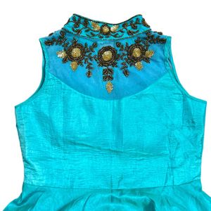 Embroidered Aqua Gown