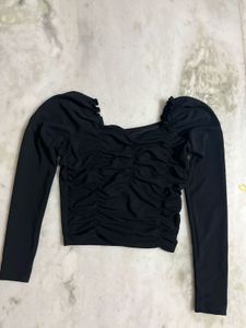 stripped long sleeve sweetheart neck top