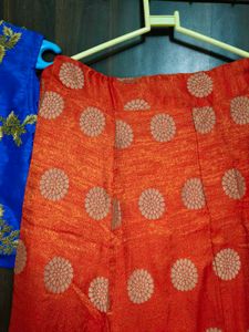 New Stylish Blue &amp; Orange Embroidered Lehenga Set