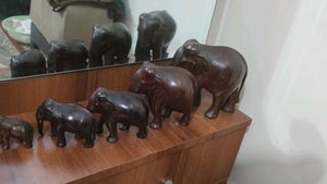 Vintage Wooden Elephant Family