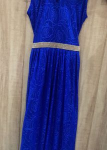 Stone Lace Belt Blue Embellished Gown
