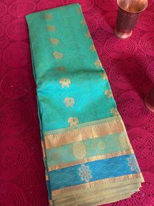 Kanjeevaram Half Fine Zari Sea Blue/ Green Saree