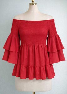 Atraenta Red Off-Shoulder Ruffle Top