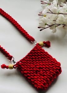 macrame red sling bag