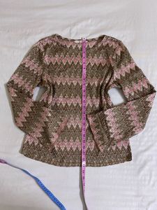 Korean Patterned Long Sleeve Top Fits S-M