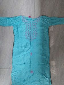 Cyan Colour Kurti With Embroidery