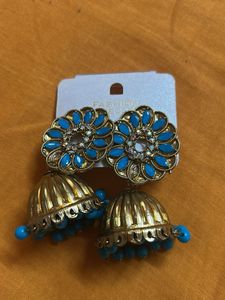 Blue & Gold Jhumka Earrings