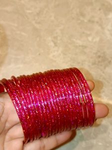 Set Of 24 Pink Glass Bangles