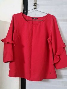 Red Ruffle Sleeve Top