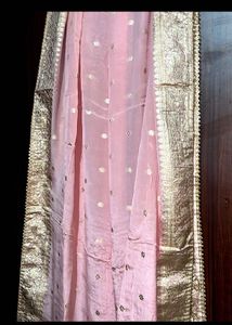 Banarasi pattern pink unstitched suit sets