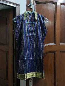 Silk Look Mid Length Collor & Sleev Less Kurti