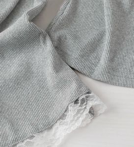 Cute Grey Lace Collar Top