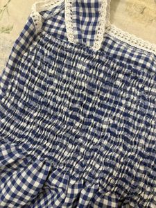Gingham Print Blue Top