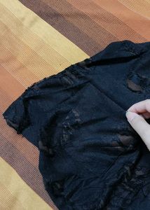 Women Black Ripped Style Casual Top