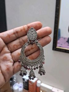 Boho Silver Jhumka Earrings