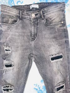 Ripped Gray Denim Jeans