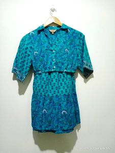 Teal Floral Print Dress &amp; Dupatta
