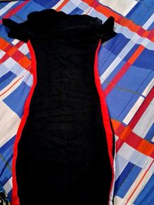 Black Bodycon Dress With White Red Strap