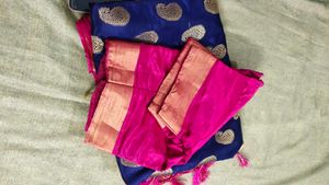 Elegant Blue &amp; Pink Saree with Blouse
