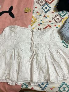 White Embroidered Mini Skirt