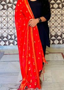 Black Patiala Salwar Suit With Red Banarasi Dupatt
