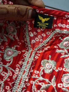 orange Printed embroidery Kurta