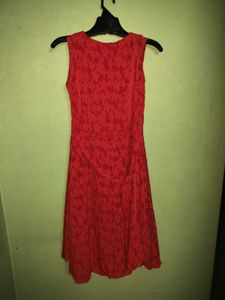Flower Printed Light Red Midi Dress