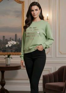 Elegant Green Embellished Sweatshirt