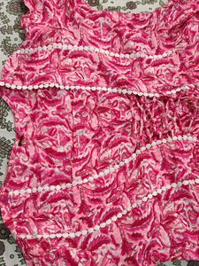 Pink Floral Print Peasant Dress