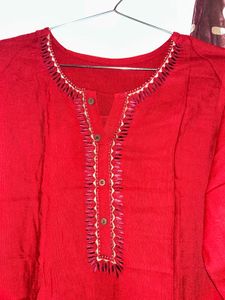 Embroidered Long Kurti Combo – Red &amp; Blue (Size M)