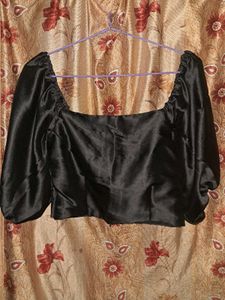 Black Satin Crop Top
