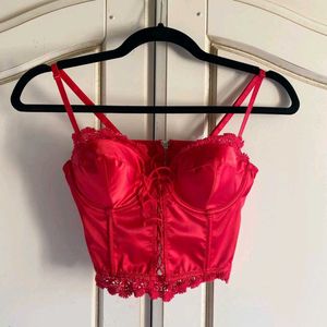 Red Hot Silky Tie-up Bustier Corset Top