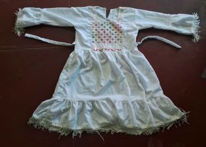 White Dress with Colorful Embroidery