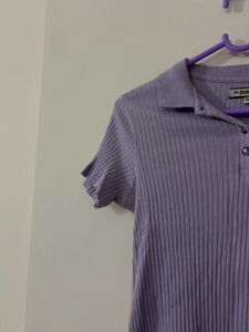 Lilac Ribbed Polo Top size m