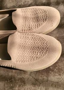 Beige Knit Slip-On Loafers