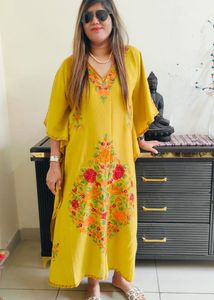 Kashmiri Embroidered Yellow Kaftan