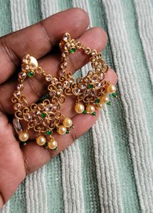 Gold Tone and Pearl Dangle Earrings