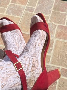 Red Suede Heeled Sandals