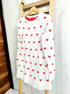 Heart Print Long Sweater size-36