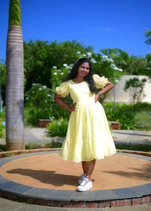 Unique Lime Yellow 🟡 Princess Gown With Hairbow