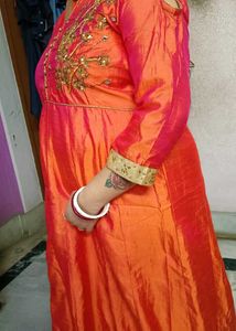 Elegant Orange Embroidered gown