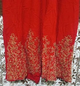Elegant Red Embroidered  gold embroidery gown