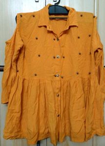 Mustard cold shoulder tunic short kurti